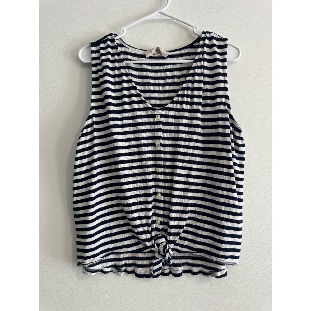 Loft Striped Button Down Tie Front Tank Top Womens‎ Size S Navy White Sleeveless
